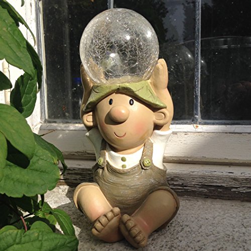 Gnom-Kunstharz-Figur, Gartenfigur mit solarbetriebener Beleuchtung, farbwechselnde Leuchtkugel