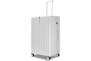 MGOB Koffer Mittelgroß Hartschalen Erweiterbar in Polycarbonat Reisekoffer mit 4 Rollen und Haken | 65x44x27/32cm | 71L-85L(Weiß, L)