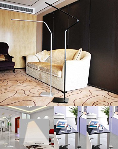 HaloOptronics - Polaris 0565 - LED Floor Lamp 12W equivalent to 120W - LED Lamp / LED Living Room Lamp / Bedroom Lamp / LED light - Entirely of Aluminum - Dimmable - Touch Control and Dimmer, Multi-Position, Rotatable, Energy Saving - Silver Color - French Brand / 3 Year Warranty and Stock and Service in FRANCE