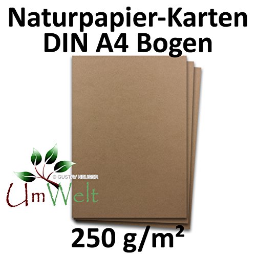 Naturpapier – Umweltpapier BRAUN | DIN A4 | 50 Bogen | sehr starkes Material – 250 g/m² – Naturkarton – Umweltkarton – Kraftpapier | 210 x 297 mm | Ideal für Bastelarbeiten, Karten, Einladungen – Qualitätsmarkte UmWelt aus dem Hause GUSTAV NEUSER - 2