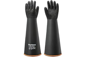 ThxToms Heavy Duty Rubber Gloves, Industrial Chemical Resistant Gloves Waterproof Reusable Protective Work Gloves for Cleaning, Dishwashing,Anti-Slip Design, Soft and Thick, Black, 22" 1 Pair