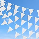 Solid White Bunting Reusable Nylon Fabric Waterproof Outdoor Mother's Day Party Decorations 66ft Bunting with 52 White Flags
