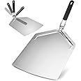 Premify Large Pizza Peel 14 Inch Stainless Steel Turning Pizza Paddle for Baking with Folding Handle for Indoor & Outdoor Pizza Oven - Lightweight Pizza Turning Peels for Baking Homemade Pizza Bread
