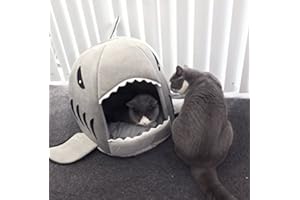 BADASS SHARKS Lit pour chat avec coussin - Motif requin - Pour l'intérieur - Lavable - 42 cm/50 cm (gris)