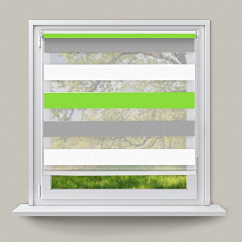 ECD Germany Doppelrollo 95 x 150 cm Grün-Grau-Weiß Klemmfix ohne Bohren für Sonnen- und Sichtschutz inkl. Befestigungsmaterial EasyFix Jalousie Verdunklungsrollo Rollo