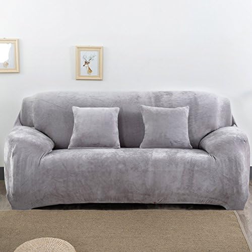 YUTIANPRO Soft Velour Sofa Slipcover Stretch Protector Soft Couch Cover Washable Easy Fit 3 Seater, Solid Color, Silver Grey