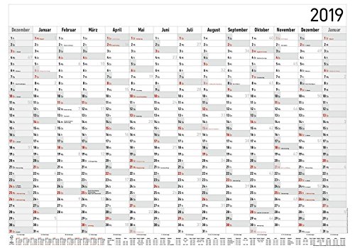 Jahresplaner XL - 14 Monate 2019 - Wandkalender / Plakatkalender (99 x 69) - Jahresübersicht - Ferienübersicht - Arbeitstagezählung