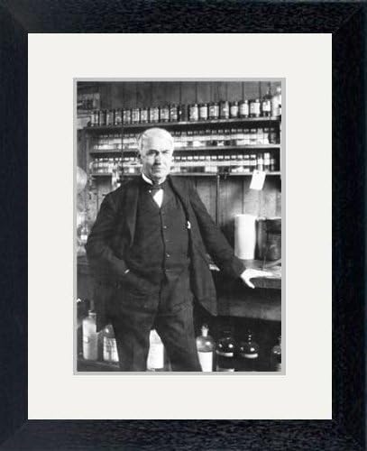 Print of 'Thomas Alva Edison at Menlo Park, late 1880s. Artist: Anon' in Black Frame