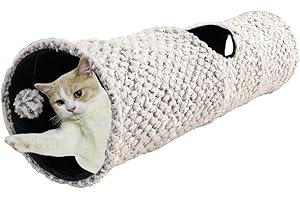 ANCECOS Tunnel de Jeu en Peluche pour Chat, Gris, ∅25 x 100