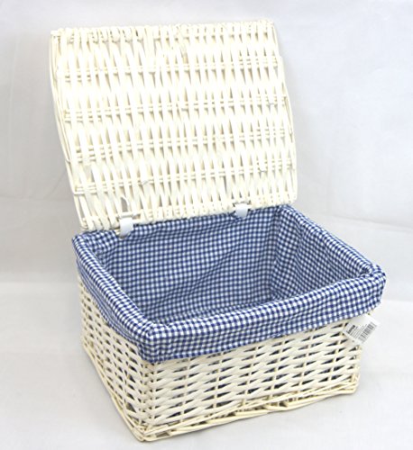 Arpan Set of 3 Lidded Wicker Storage Xmas Hamper Basket With blue Gingham Lining by ARPAN - 5