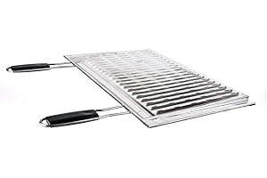 UNBEKANNT Griglia in acciaio Inox, 60 x 40 cm, manici in plastica, colore: nero