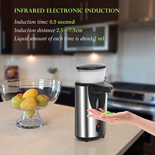 Seifenspender Sensor Infrarot Ohne Bohren 300ML / Automatisch Berührungslos Elektrisch / Edelstahl Set Nachfüllbar Gebürstet Design / Automatik Seifendosierer für Dusche Küche Bad / Soap Dispenser Automatic - 3