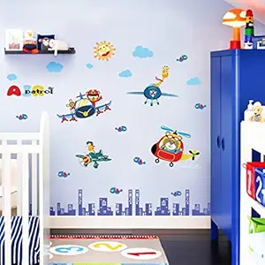 Jaamso Royals Aeroplan Helicopter Toys Design PVC Vinyl Home Kids Room Decor Wall Sticker (70 cm X 50 cm)