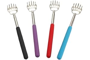LAUCENTRAL 【Juego de 4】Telescópico Back Scratcher Massager Metal, SlickMart Garras Telescópicas de Oso Telescópicas con Asas de Goma para Rascadores de Espalda de mano Auto para el picor alivio