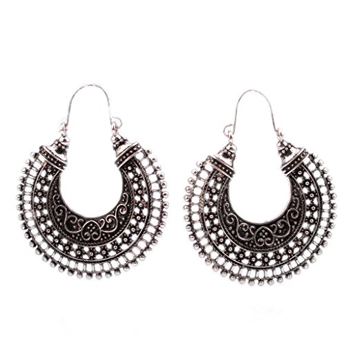 Estilo Popular Plata Retro Vendimia Hueco Mitad Del Aro Pendientes De 