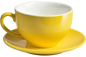 ionEgg Porcelanowy kubek do kawy ze spodkiem 220 ml do cappuccino, latte i herbaty, żółty