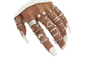 LICHUANUK 22 Pezzi Set Anelli Donna Acciaio Inossidabile Boho Anelli Aperto Minimalista Impilabili Anelli Argento Regolabili Nocche Anello argento