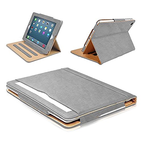 Mofred® Schwarz & Tan Apple iPad 24,6 cm (2017 veröffentlicht) Leder Multifunktions®-Executive Multi-Funktion Leder-Standby-Hülle für Apple New iPad 24,6 cm (2017) mit eingebautem Magnet für Sleep & Awake Funktion –-Unabhängig habe von "The Daily Telegraph" AS # 1 iPad Fall. grau/hellbraun iPad Air 2