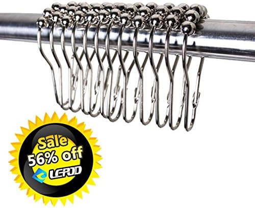 Lepod Premium Quality Rustproof Stainless Steel Shower Curtain Hooks &amp; Rings, Set of 12