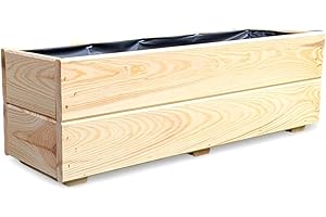 ‎FKL DESIGN HOME DECO FKL Pflanzkasten aus Holz Pflanzkübel Kübel Kasten Garten Terrasse fertig montiert D27 (Roh, 60 cm)