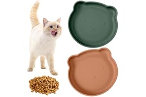 LVEFYTI 2 Stück Katzenschüsseln, Silikon-Katzenfutterschale für Nahrung und Wasser Kätzchen Platten Fütterer niedlich Anti-Rutsch-Katzenfutter-Schüssel-Station für Welpen kleinen Hund(Grün&Ziegelrot)