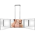 TAN LU 3 Way Mirror,360 Mirror with LED Lights Self Cut Hair,Trifold Vanity Mirror,3 Sided Mirror Portable Can See of Head Haircut Shaving