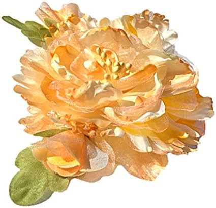 Cuteque International Organza and Silk Peony with 2 Rosebuds Attached (Pack of 3), 4", Gold/Apricot