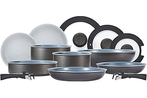 Tower Freedom T800200 13 Piece Cookware Set with Ceramic Coating, Stackable Design and Detachable Handles, Graphite, Aluminium