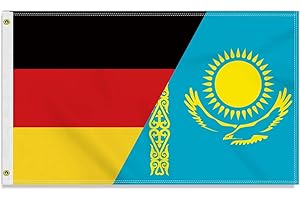 PETITE PINE Große 90×150 CM Deutschland Kasachstan Flagge, großes 150D Deutsch Kasachstans Freundschafts banner,Strapazierfähige Deutschlandfahne Doube-Seitendruck Dekor Messingösen large Kazakhstan