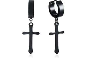 XUANPAI Stainless Cool Clip Earrings Piercing Stainless Steel Ankh Cross Charm Hoop Dangle Hinged Stud Earrings for Men Women Teen Gilrs Boys