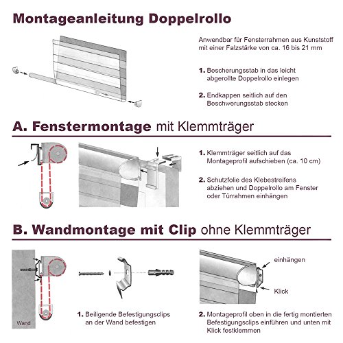 Duo Doppelrollo Klemmfix Fensterrollo ohne Bohren anthrazit 90 x 160 cm - 4