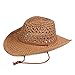 Produktbild Unisex Damen Herren Hut mit Kinnriemen Sommer Sonnenhut Sonnenschutz breiter Rand gewebt Baumwolle Panama Cowboy Fedora Hut - khaki