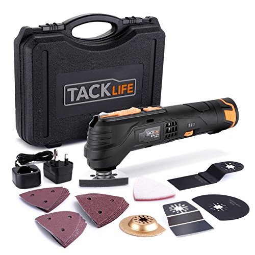 Tacklife Oscillating Tool Cordless 12V, 2.0Ah Lithium Battery, 6 Variable Speed, Quick Change Fitting, 24pcs Accessories Includes Cutting Discs, Blades, Sander Sheets/PMT01B