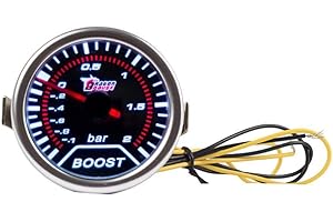 Mintice Jauge de Turbo Boost électrique Lumière LED Blanc Jauge de Turbo Pression Bar Outil Numérique Instrument de Mètre 2" 52mm Fumée Teinte Len