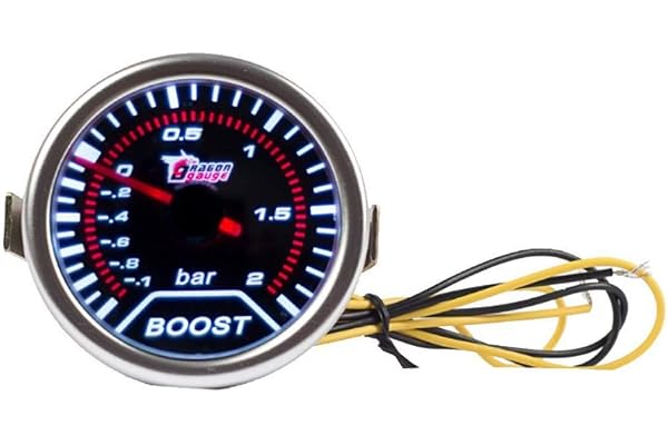 Mintice Jauge de Turbo Boost électrique Lumière LED Blanc Jauge de Turbo Pression Bar Outil Numérique Instrument de Mètre 2" 52mm Fumée Teinte Len