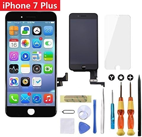 GULEEK LCD Touch Screen Digitizer Frame Assembly Full Set Screen Replacement with Tools + Tempered Glass Screen Protector for iPhone 7 Plus(5.5 inch) Black