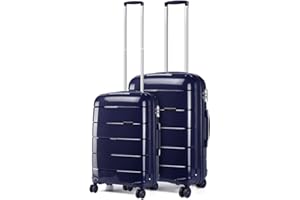 Kono Lightweight Polypropylene 2 Piece Luggage Set 20" Carry-on Hand Cabin Luggage + 24" Medium Suitcase with TSA Lock and YKK Zipper (Navy)