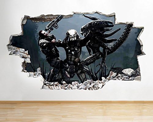 C109 Alien Predator Cool Bedroom Smashed Wall Decal 3D Art Stickers Vinyl RoomKids Bedroom Baby Nursery Cool Livingroom Hall Boys Girls