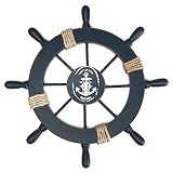 KING DO WAY Deko Holz Dampfer Steuerrad Lenkrad Haus Garten fuer Maritim Deko Wand Dekoration Dunkel Blau