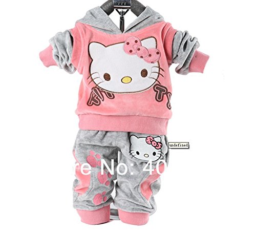 Girl's Hello Kitty 2 piece suit set tracksuit Sport suits hoody jackets +pants 13-18 months