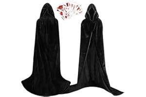 Wishstar Nero Mantello con Cappuccio，Halloween Mantello Tatuaggi Temporanei Adesivi Combinazione，Tatuaggi Adesivi 10 Fogli，Halloween Velluto Mantello，Costume da Festa di Carnevale di Halloween
