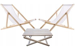 WOODOK – Ensemble de 2 chaises Longues Pliantes en Bois avec Table – Transats de Jardin Robustes et Portables – Mobilier de Jardin Multifonctionnel, idéal pour terrasse, Balcon et Plage