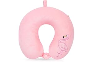 Wishstar Poduszka podróżna z motywem zwierzęcym, flamingiem, poduszka pod kark dla dzieci, kreskówka w kształcie litery U, pianka z pamięcią kształtu, poduszka podpierająca do samochodu, pociągu,