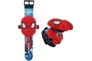 MAXPRO Spiderman 24 Superhero Figurines Projector Watch, Spider-Man Boy’s Electronic Watch, Spiderman Projection Toys, Red