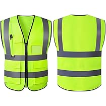 Five Pocket High Visibility Class 2 Zipper Safety Vest - YELLOW