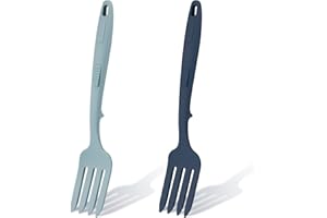 KINBOM 2pcs Silicone Flexible Forks, Silicone Cooking Fork Heat Resistant, Multifunctional Nonstick Blending Fork for Cooking Utensil for Kitchen Stir Mix Mash (Lake Blue, Dark Blue)