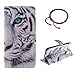 Produktbild Schutzhülle für Samsung Galaxy S6, GOCDLJ Ultra Thin PU Leder Flip Cover Muster Tasche Ledertasche Handytasche Hülle für Samsung Galaxy S6 Buchstil Handyhülle Protective Case Etui Bumper Schale Wallet vollständig schützende mit Magnetverschluss Ständerfunktion ID Karte Slots Pouch Soft Silikon Backcover Rückseite shell kunstlederhülle + Chinesischer Stil Rote Armbänder Design Weißer Tiger