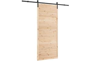 vidaXL Porta Scorrevole Brown Rustico 90 x 208 cm in Legno di Pino Massello con Sistema di Binari Regolabile, Stile Country. Ha Componenti per Ingresso e Soggiorno, Finitura Testurizzata e Cancello