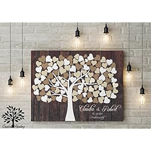 70x50 cm, Leinwanddruck-Gästebuch, Hochzeitsbaum, Wedding Tree, Rustikales Gästebuch, Leinwanddruck - Baum, Keilrahmen und Holz Motiv