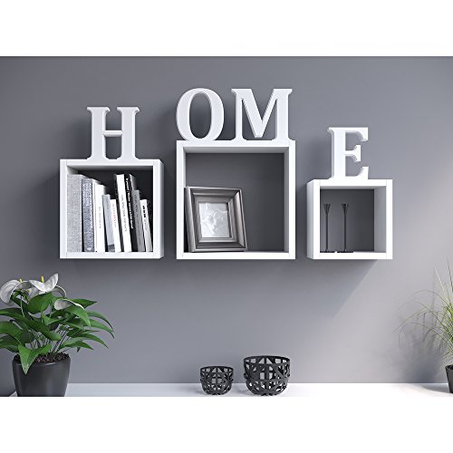 Vicco Wandregal 3er Set – 3 Größen Deko Würfelregal Holz Hängeregal Cube Büroregal CD Buch Sonoma Eiche (Weiß) - 5